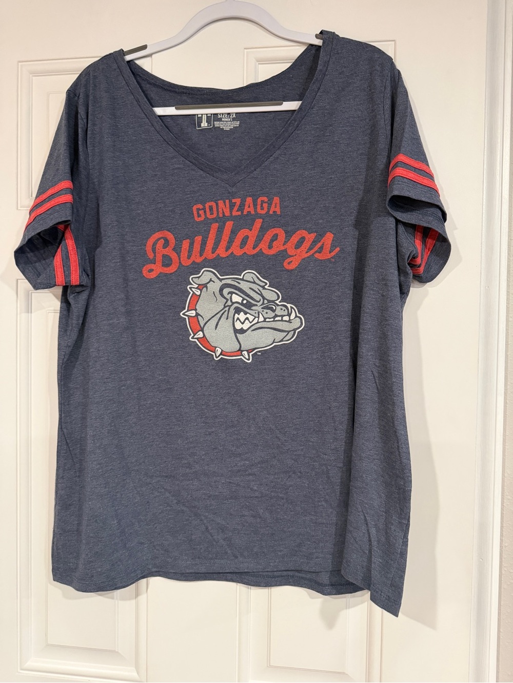Gonzaga Bulldogs Women's V-Neck Tee in Navy with Red Accent